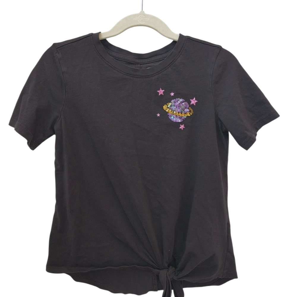 Old Navy Black Short Sleeve Tee with Sequin Planet and Pink Stars